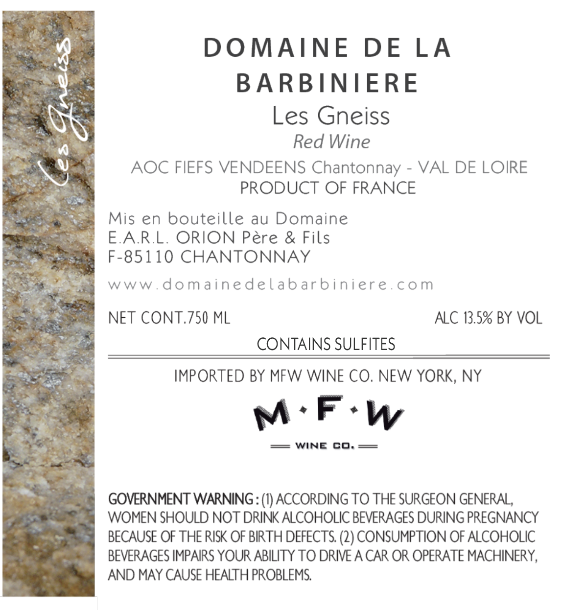 TABC label artwork for Domaine de la Barbiniere Les Gneiss Roug