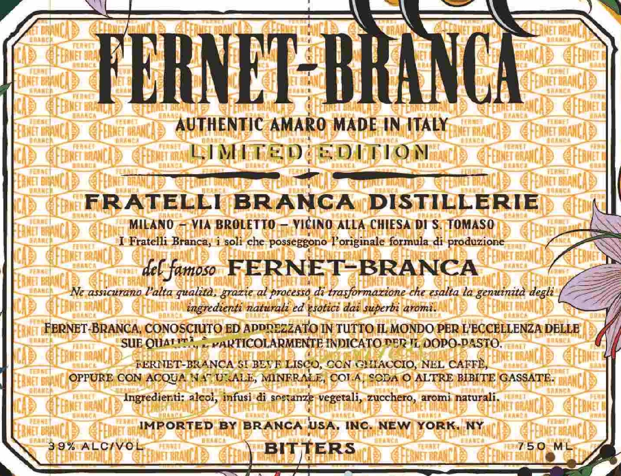 TABC label artwork for Fernet-Branca Bitters Authentic Amaro Limited Edition
