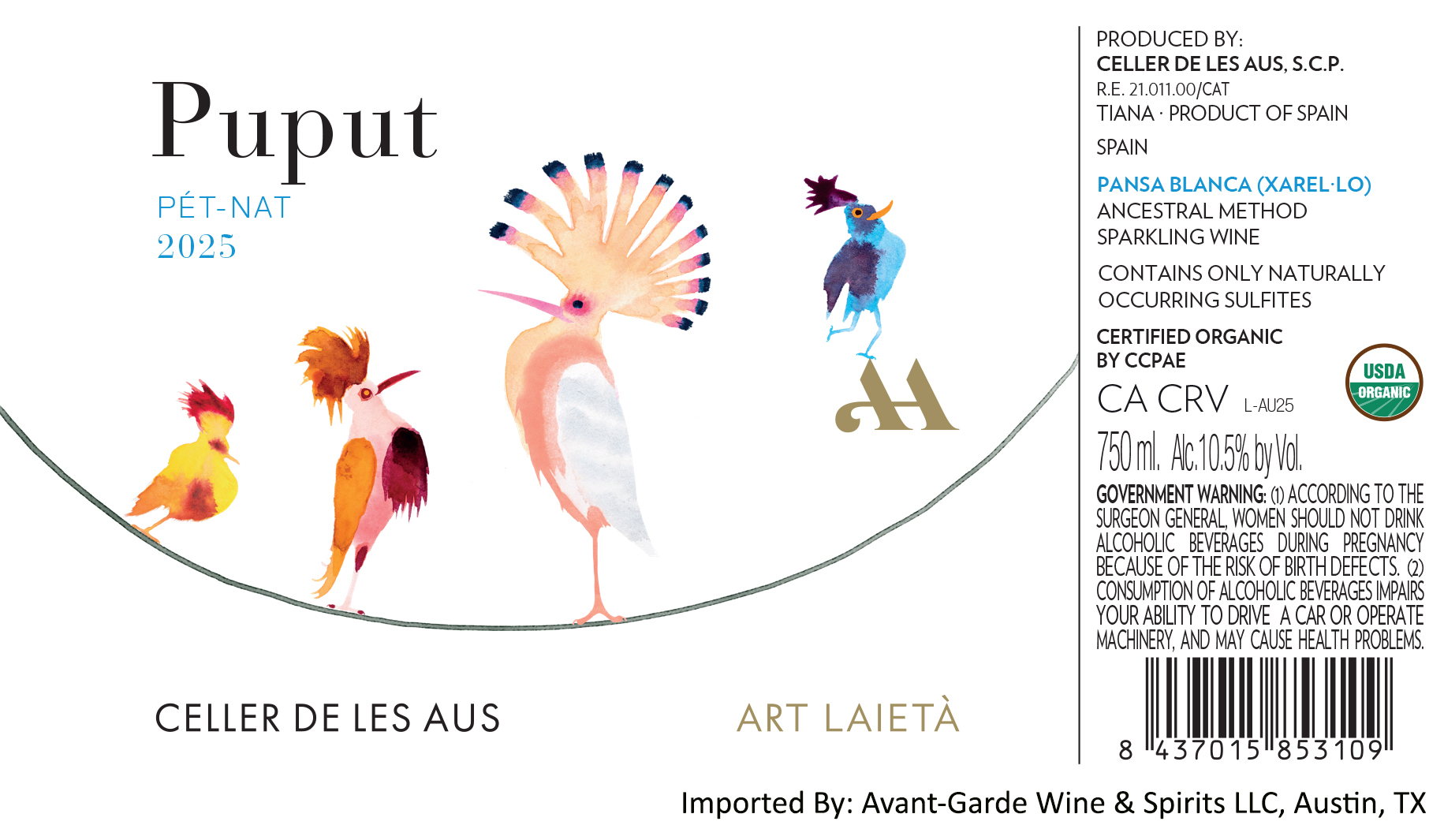 TABC label artwork for Celler de les Aus Puput PetNat