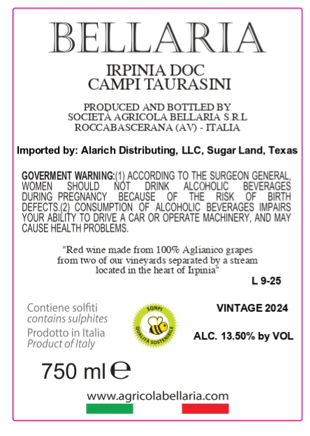 TABC label artwork for Bellaria Irpinia DOC Campi Taurasini