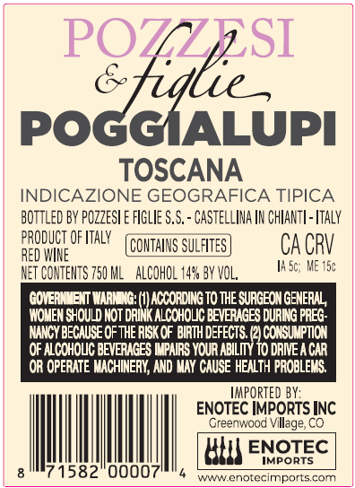 TABC label artwork for Rodano Pozzesi & Figlie Poggialupi
