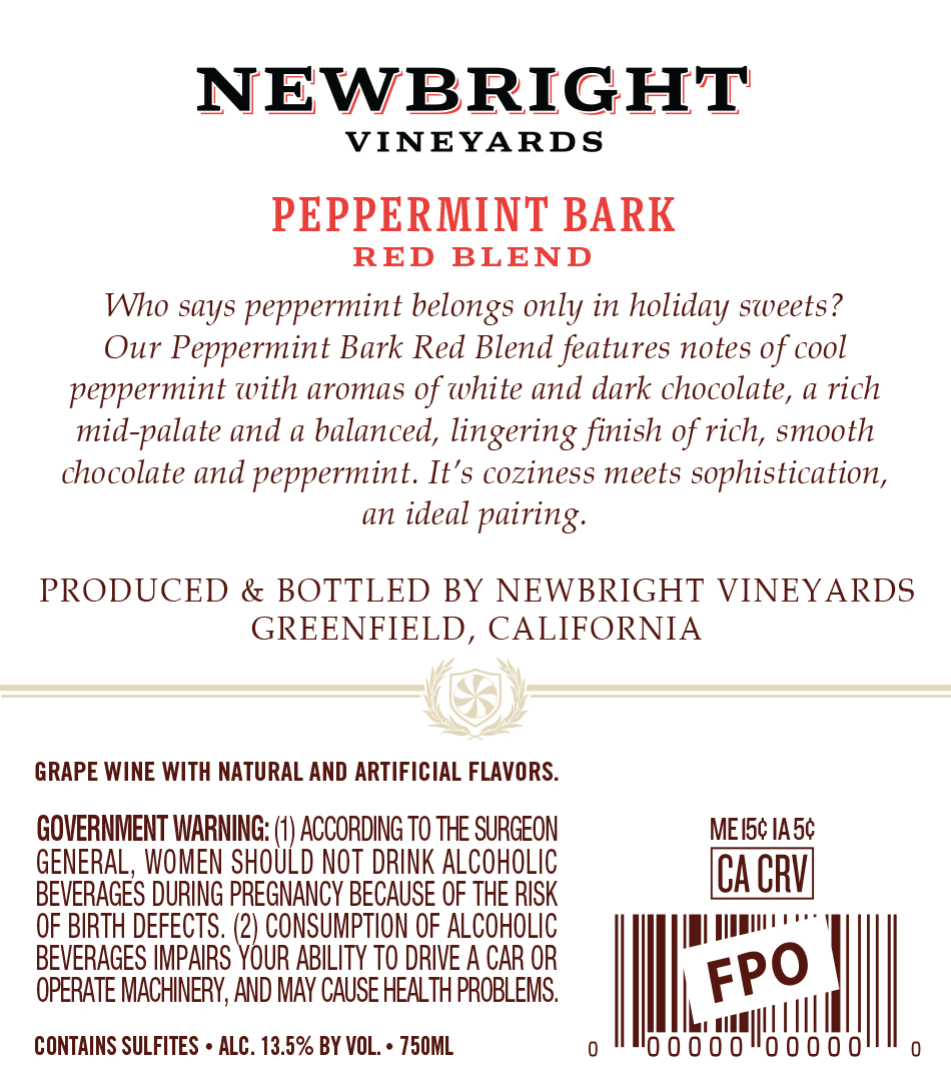 TABC label artwork for NewBright Peppermint Bark Red Blend