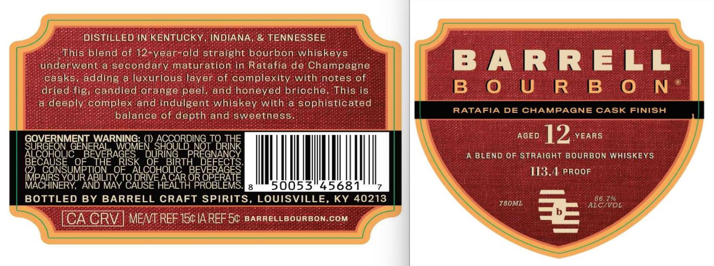 TABC label artwork for Barrell Bourbon Ratafia de Champagne Cask Finish Aged 12 Yrs