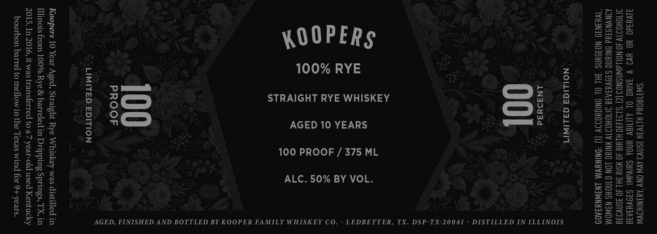 TABC label artwork for Koopers 100 % Rye