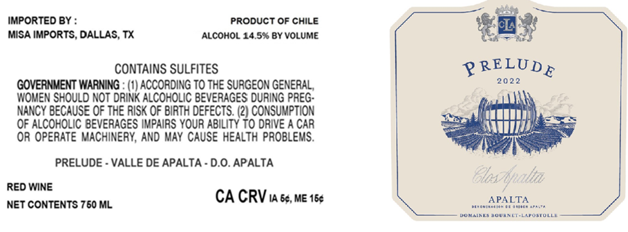 TABC label artwork for PRELUDE CLOS APALTA