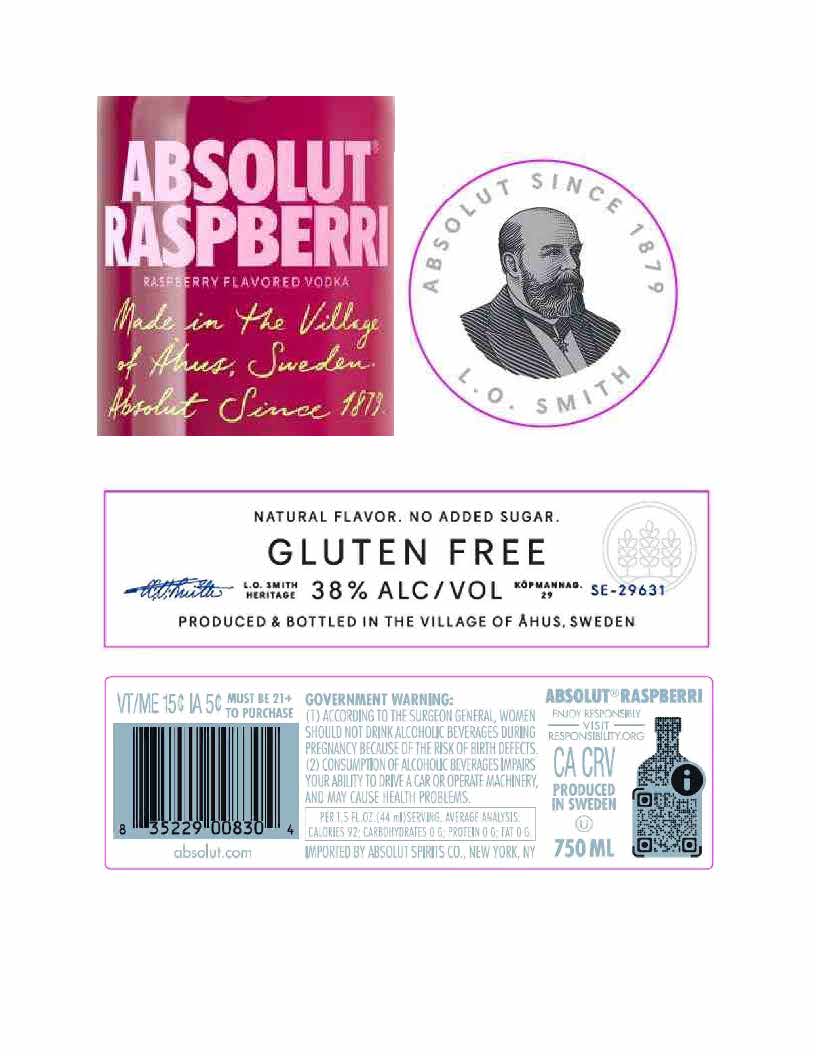 TABC label artwork for Absolut Raspberri Flavored Vodka