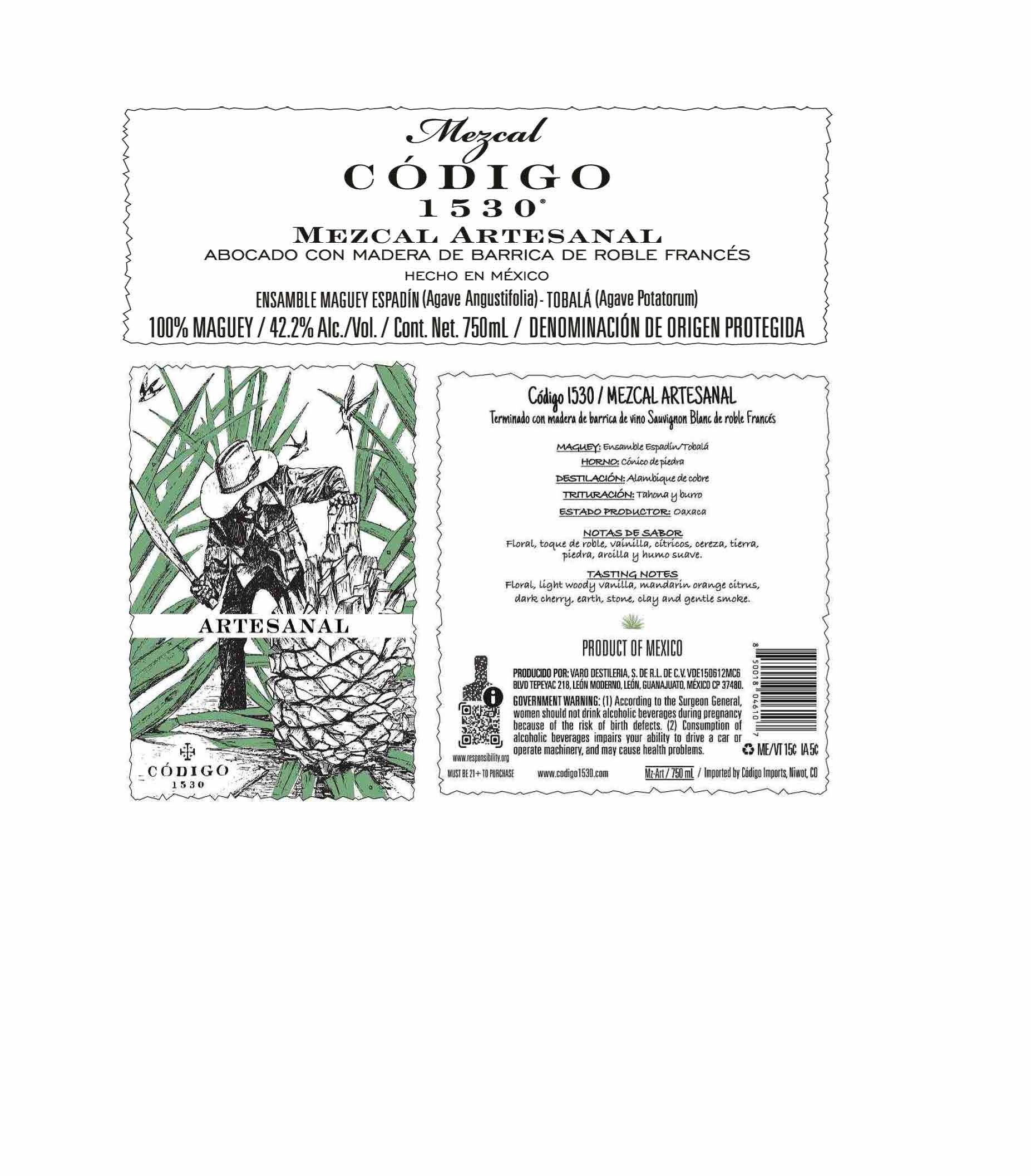 TABC label artwork for Codigo Artesanal Mezcal