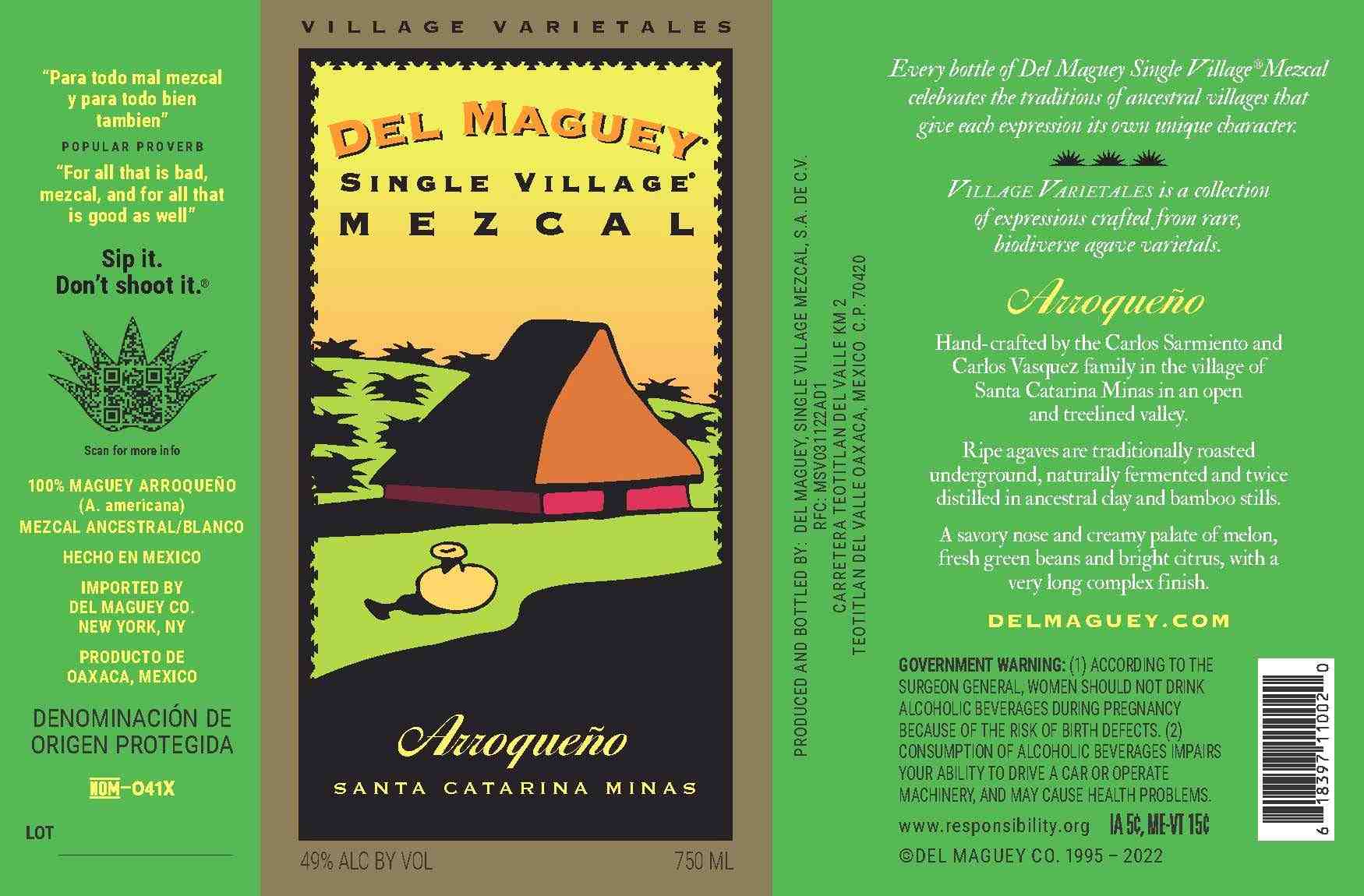 TABC label artwork for Del Maguey Arroqueno Mezcal