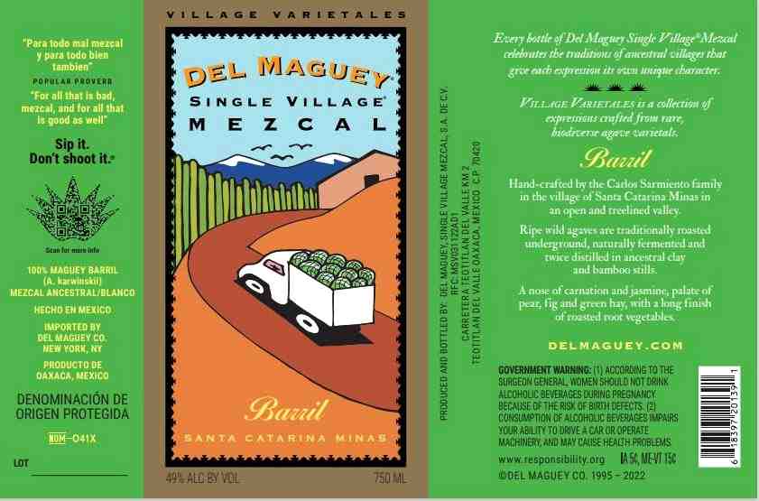 TABC label artwork for Del Maguey Barril Mezcal