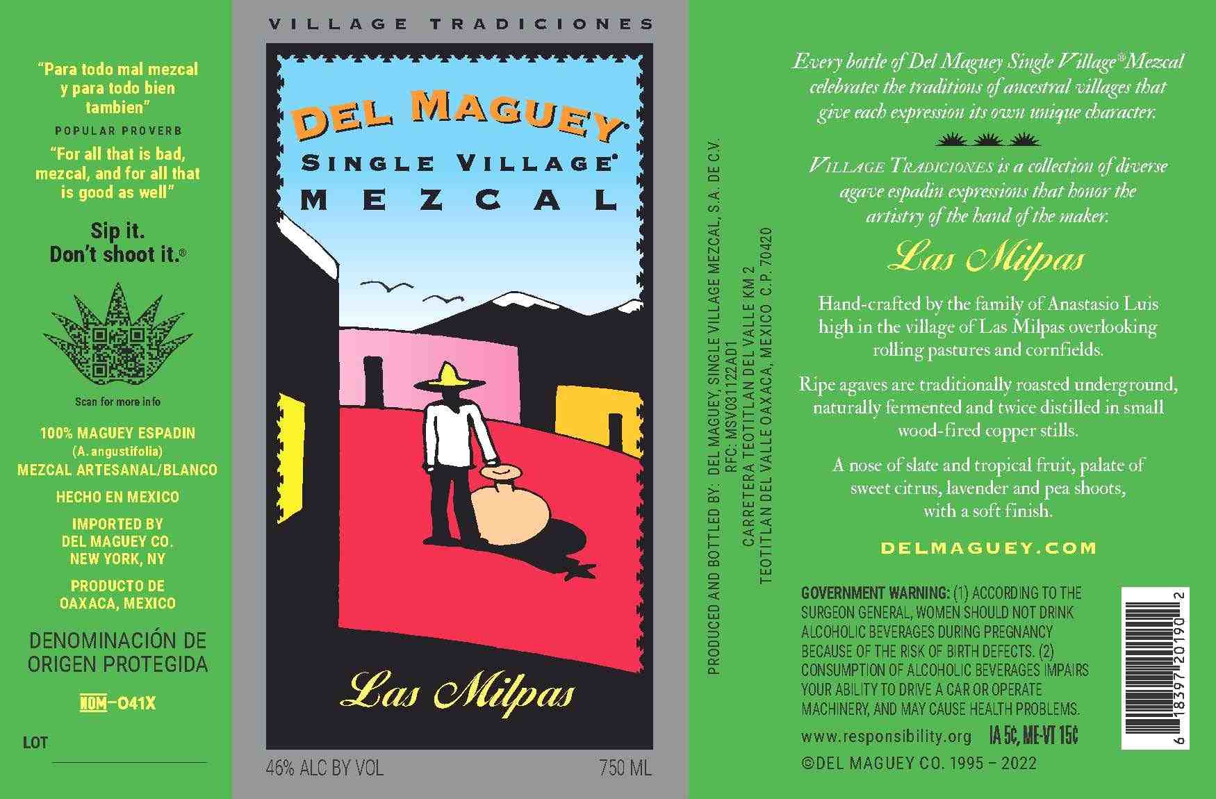 TABC label artwork for Del Maguey Las Milpas Mezcal