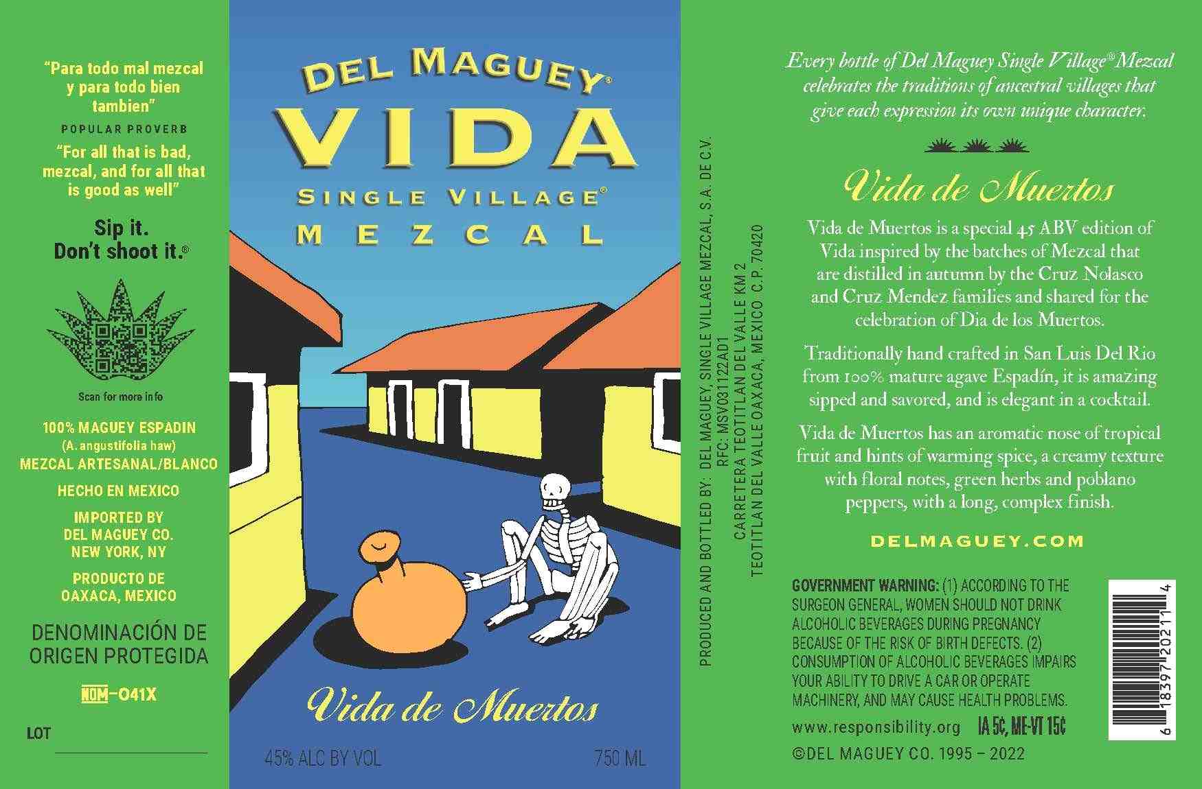 TABC label artwork for Del Maguey Vida Muertos Mezcal