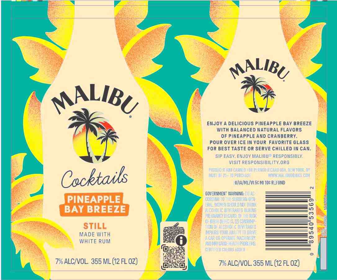 TABC label artwork for Malibu RTD Pineapple Bay Breeze