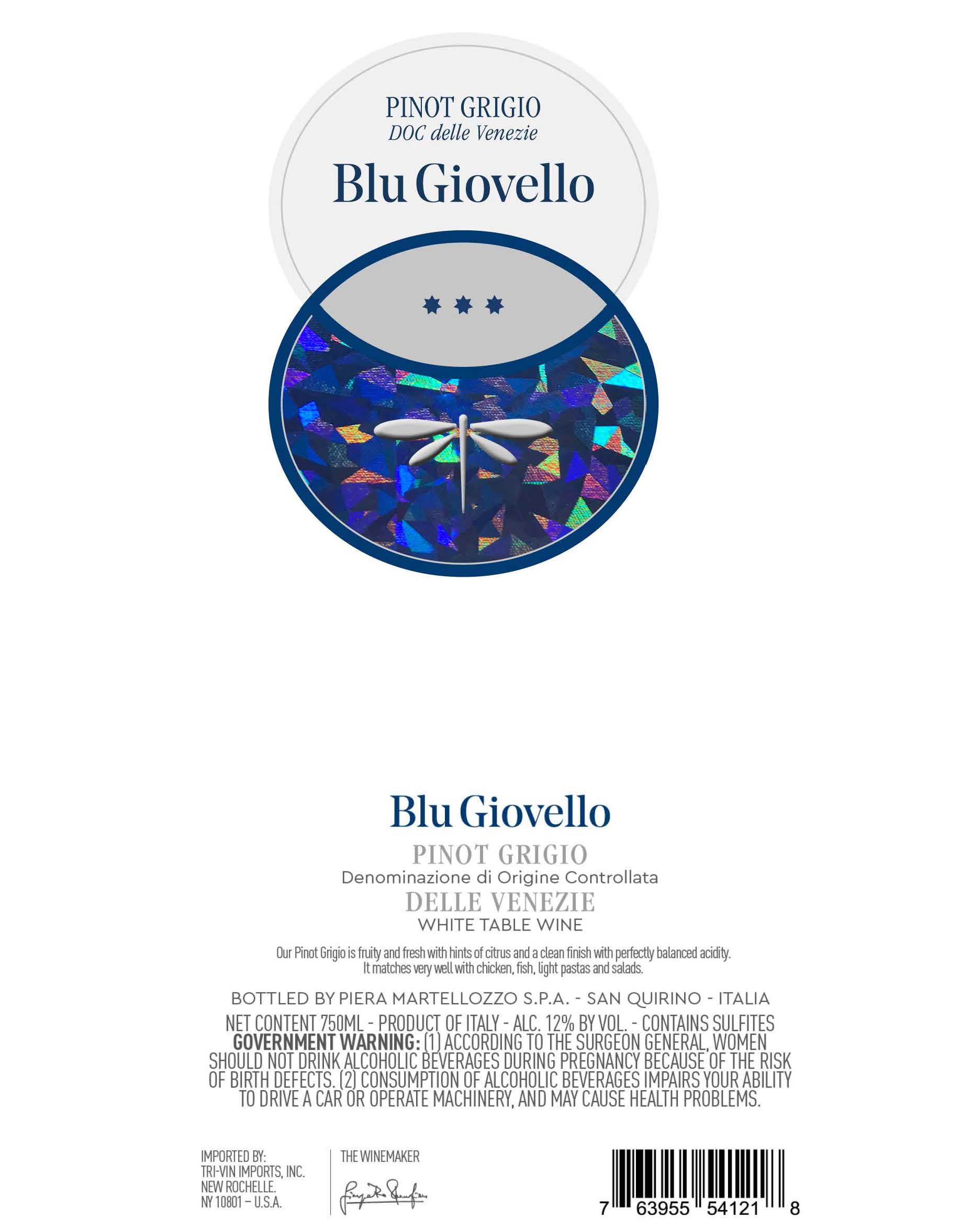 TABC label artwork for Blu Giovello Pinot Grigio