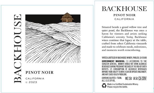 TABC label artwork for BACKHOUSE PINOT NOIR CALIFORNIA