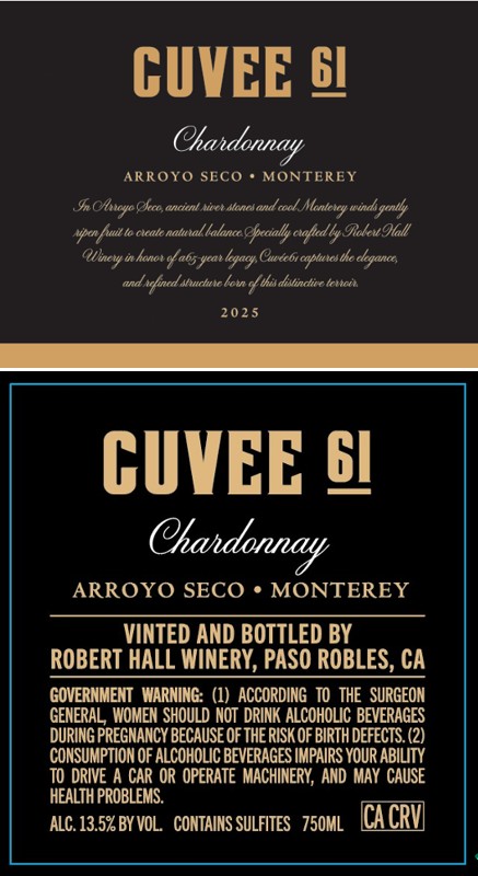 TABC label artwork for CUVEE 61 CHARDONNAY MONTEREY, ARROYO SECO