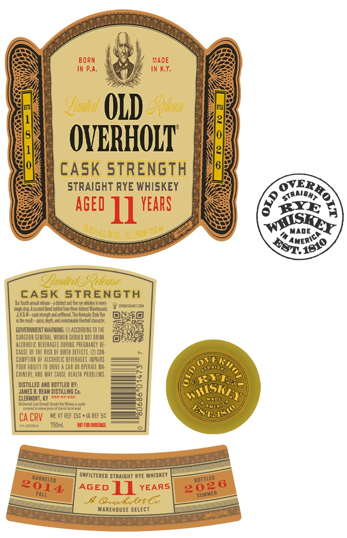 TABC label artwork for Old Overholt Cask Strength Straight Rye Whiskey 11 Year