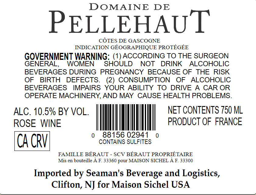 TABC label artwork for DOMAINE DE PELLEHAUT HARMONIE DE GASCOGNE ROSE