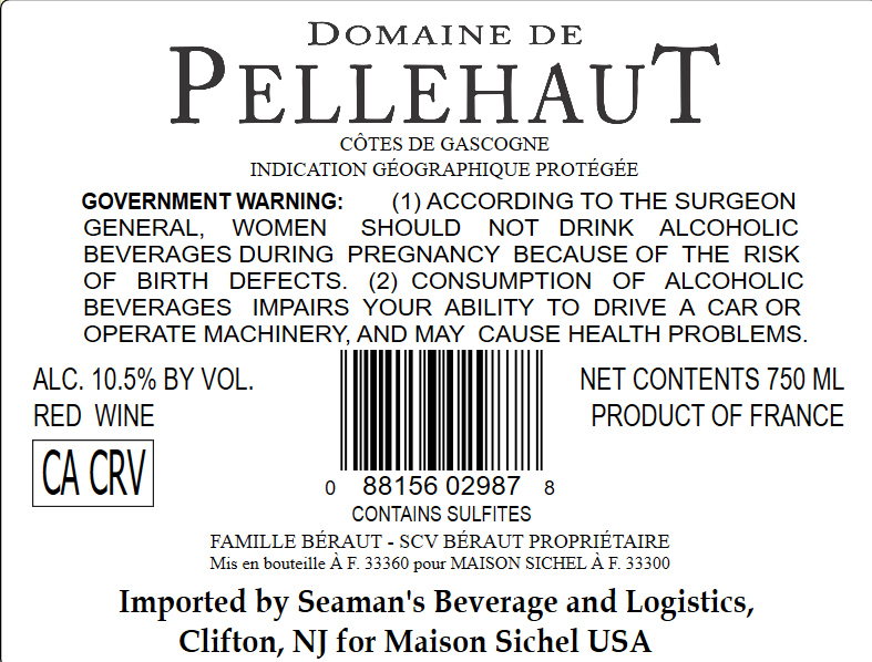 TABC label artwork for DOMAINE DE PELLEHAUT HARMONIE DE GASCOGNE RED