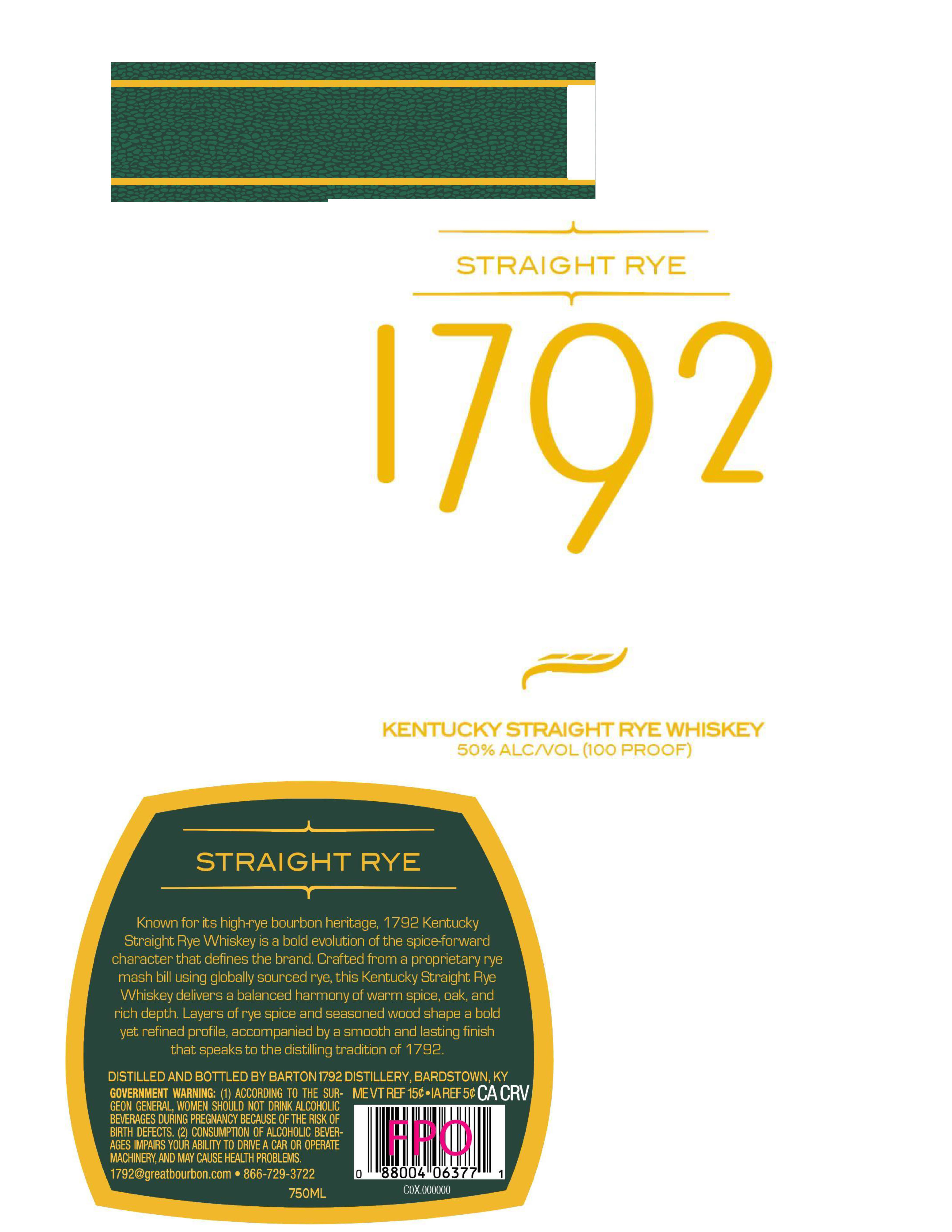 TABC label artwork for 1792 Straight Rye Kentucky Straight Rye Whiskey