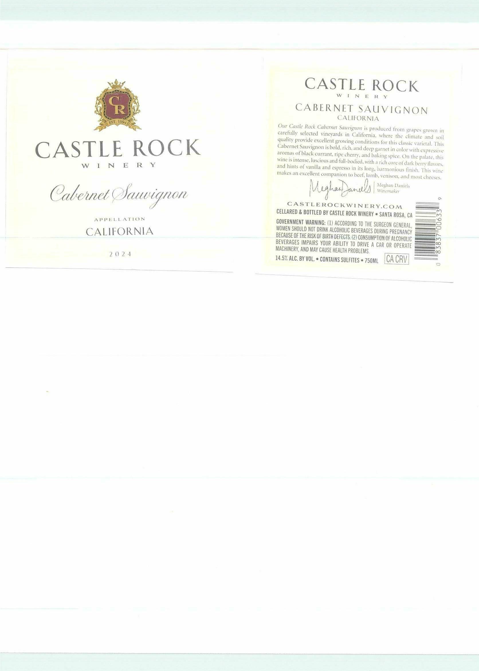 TABC label artwork for Castle Rock Winery Cabernet Sauvignon California