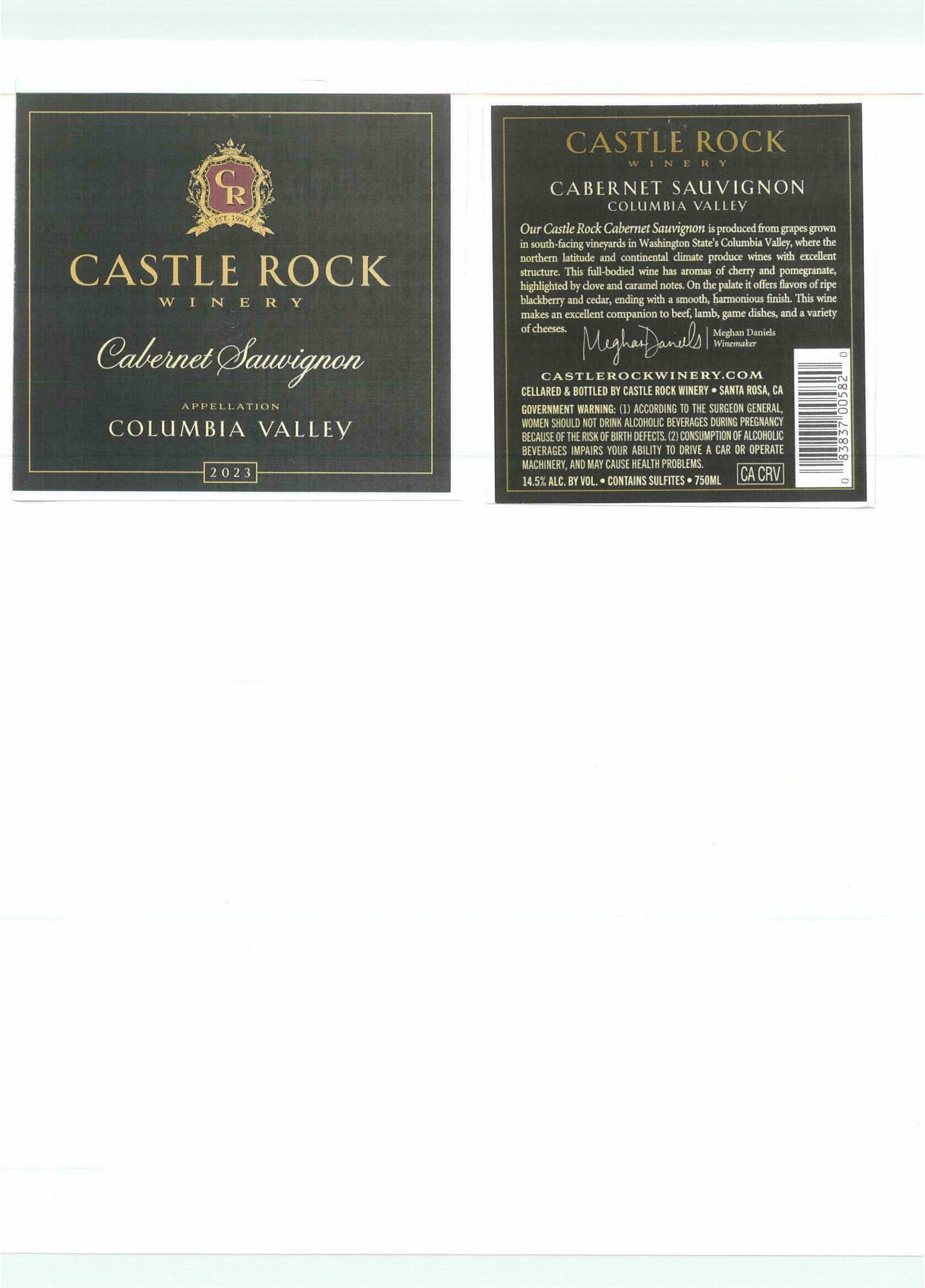 TABC label artwork for Castle Rock Winery Cabernet Sauvignon Columbia Valley