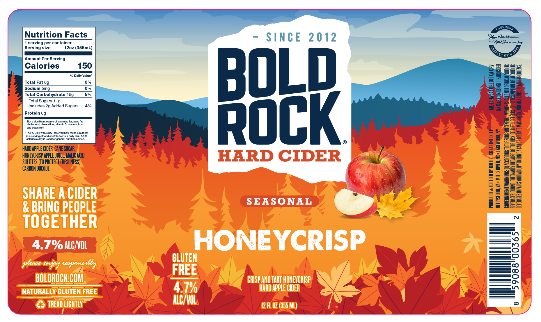 TABC label artwork for BOLD ROCK HONEYCRISP BOTTLE 2026