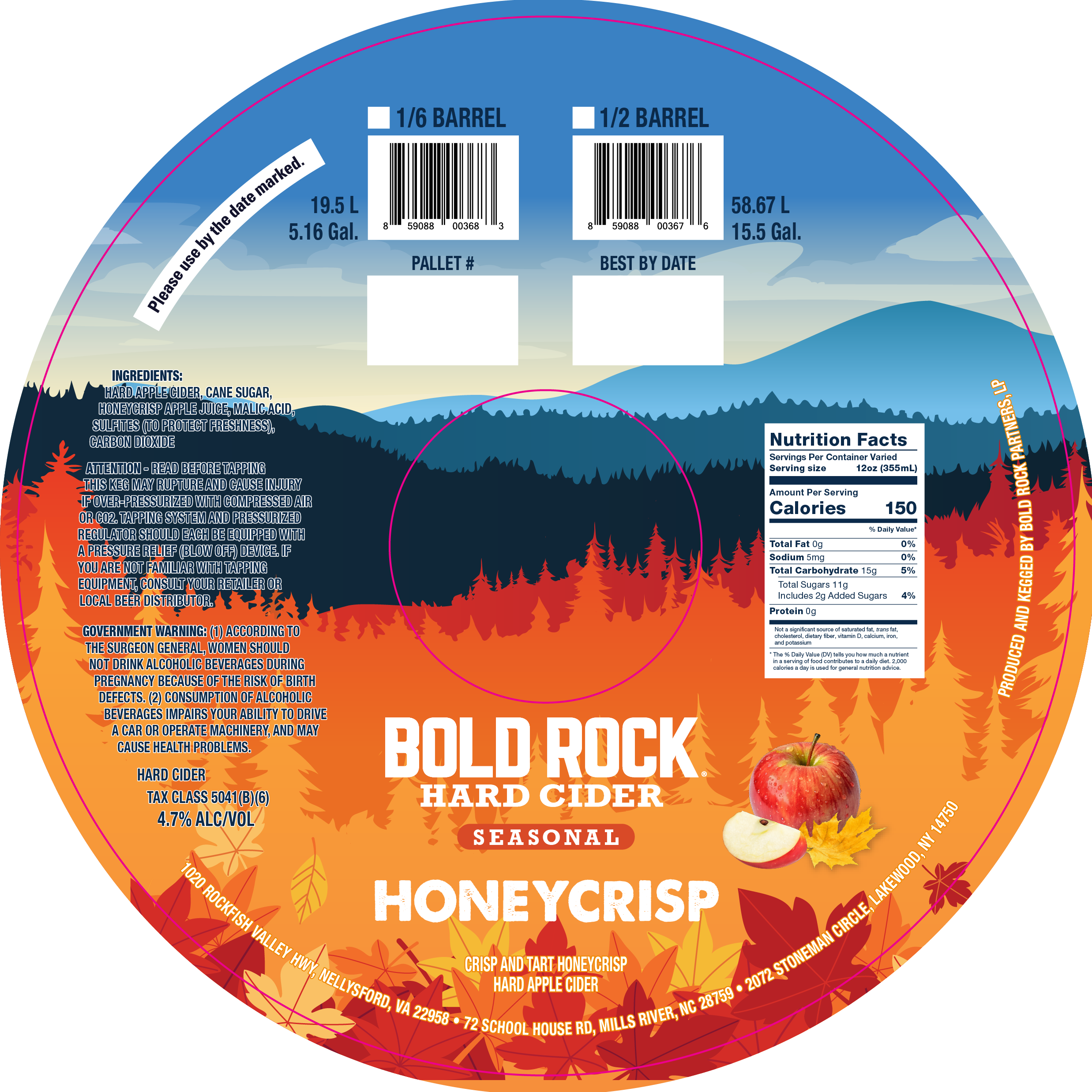 TABC label artwork for BOLD ROCK HONEYCRISP KEG 2026