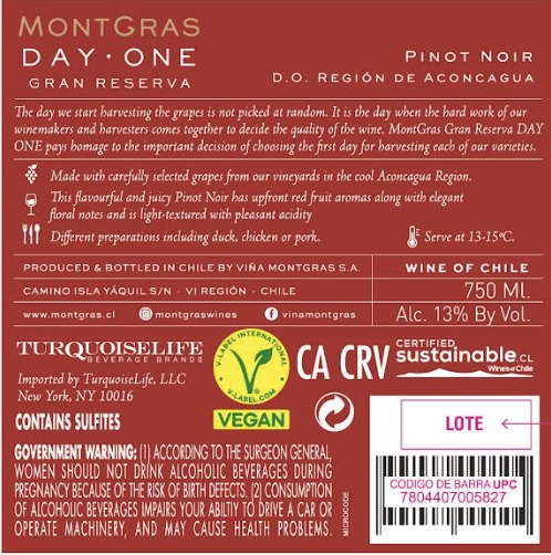 TABC label artwork for Montgras Gran Reserva Pinot Noir 2023