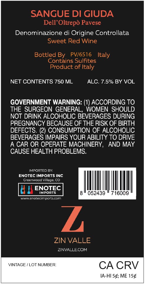 TABC label artwork for Zin Valle Sangue di Giuda