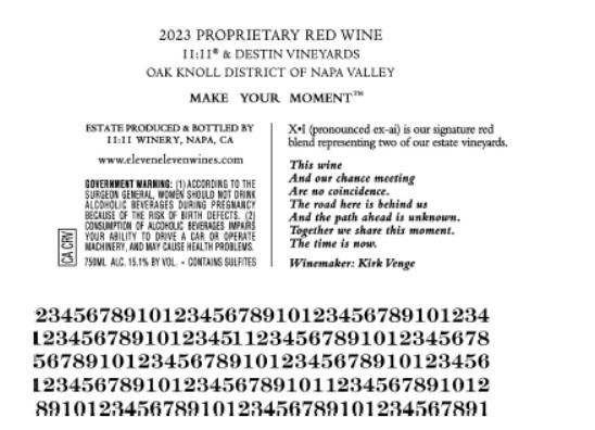 TABC label artwork for 11:11 Winery Destin Vineyards Red Wine