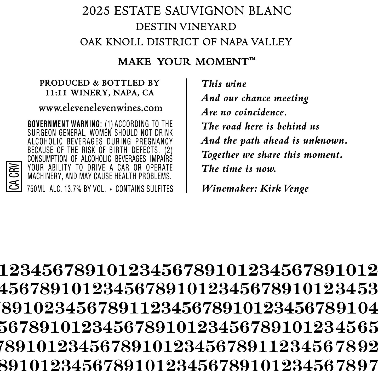 TABC label artwork for 11:11 Winery Destin Vineyard Sauvignon Blanc
