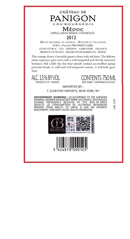 TABC label artwork for Chateau de Panigon Medoc