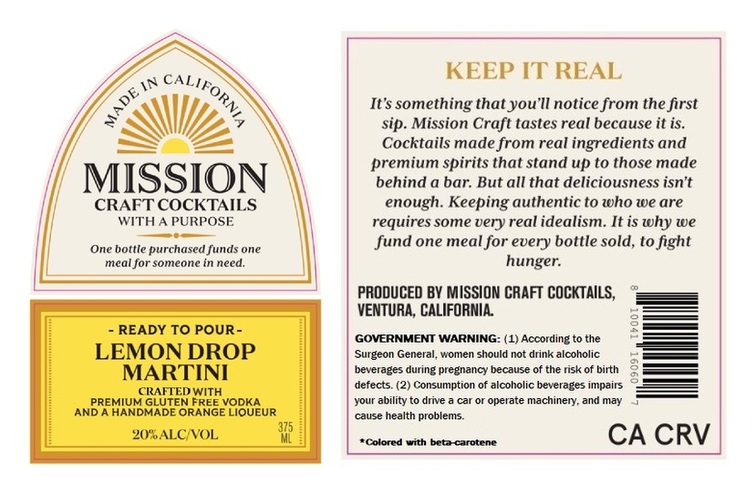 TABC label artwork for Mission Craft Cocktails Lemon Drop