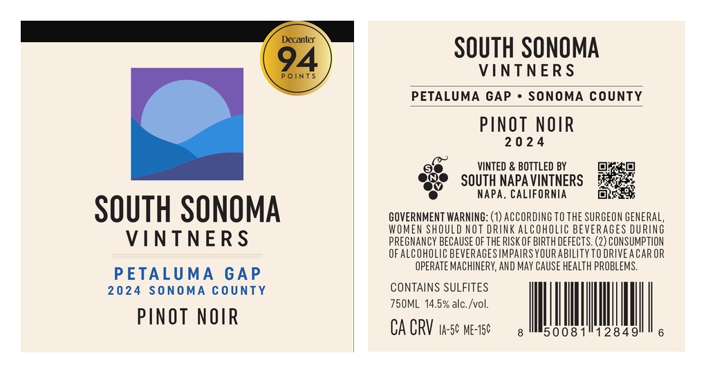 TABC label artwork for South Sonoma Vintners Pinot Noir Sonoma Coast