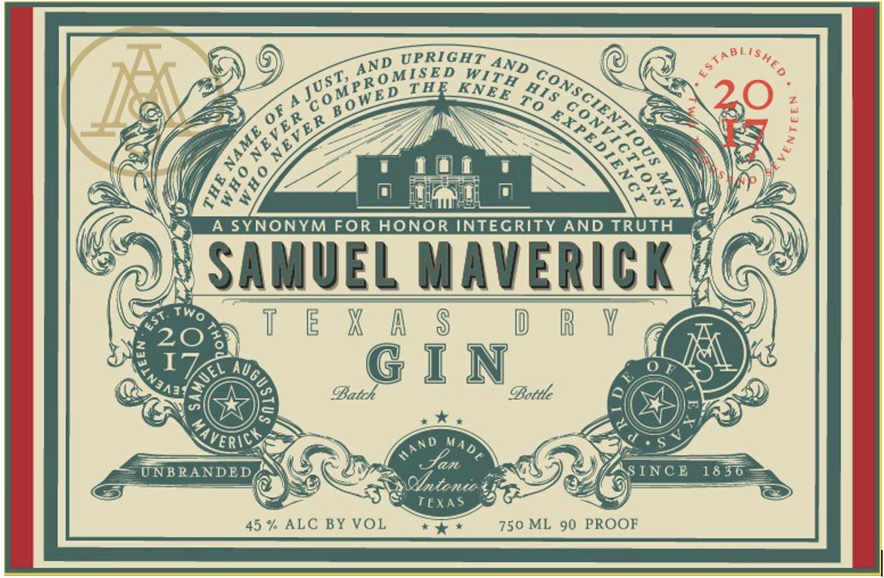TABC label artwork for SAMUEL MAVERICK TEXAS DRY GIN