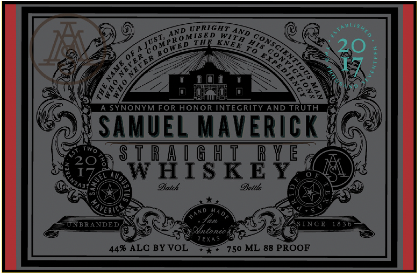TABC label artwork for Samuel Maverick Straight Rye
