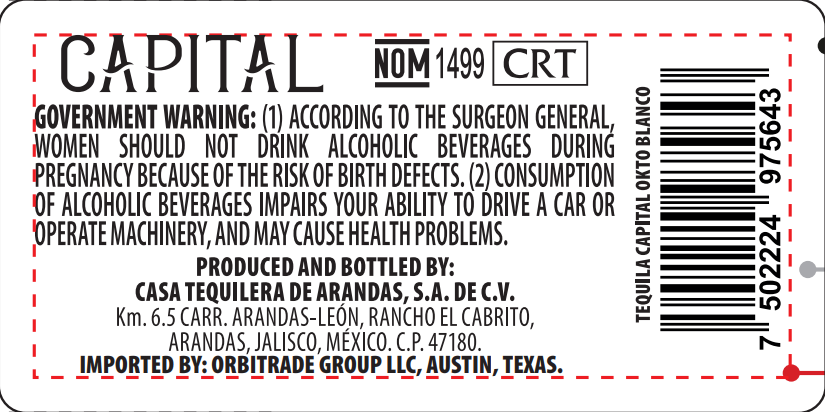 TABC label artwork for TEQUILA BLANCO CAPITAL OKTO