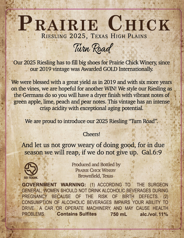 TABC label artwork for PRAIRIE CHICK - TURN ROAD