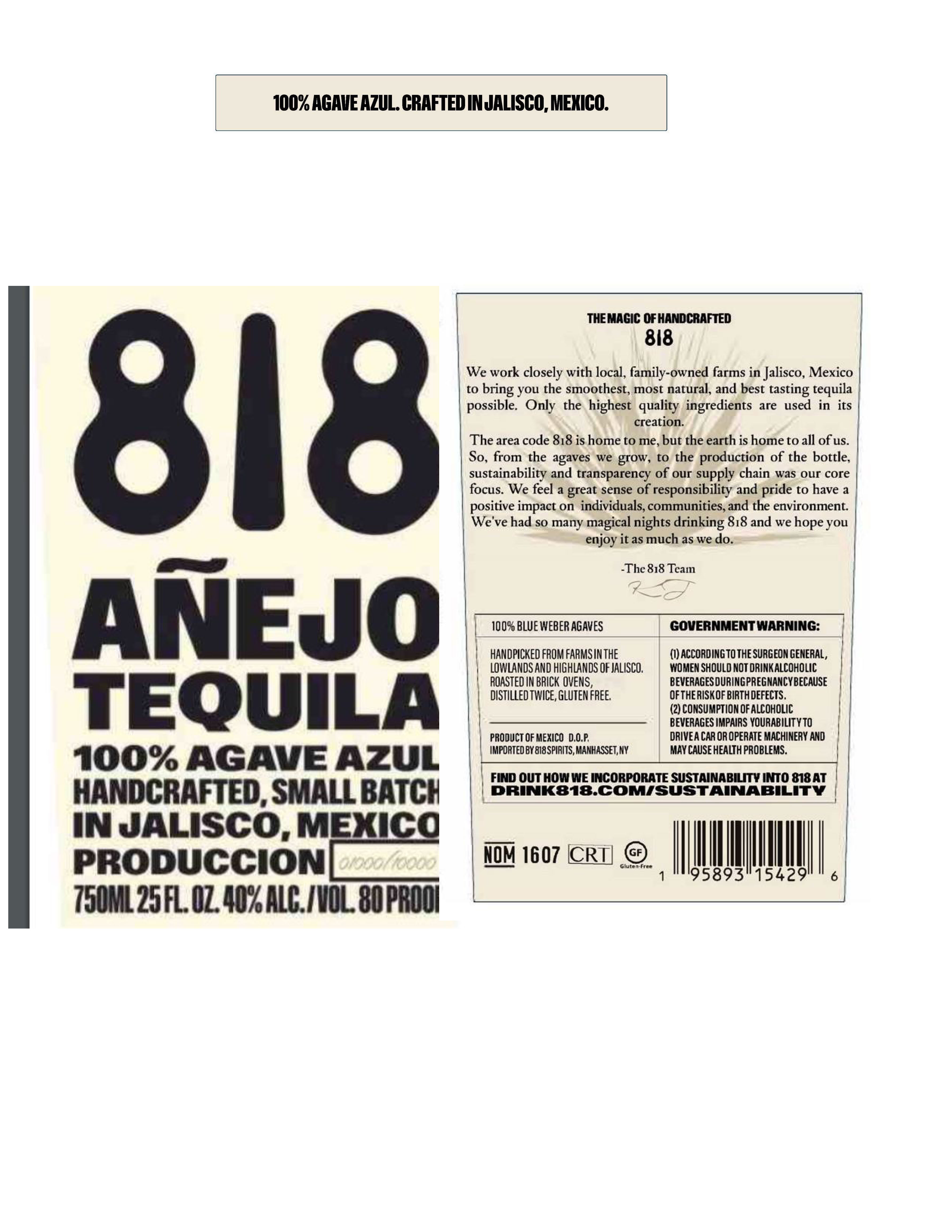 TABC label artwork for 818 Anejo Tequila