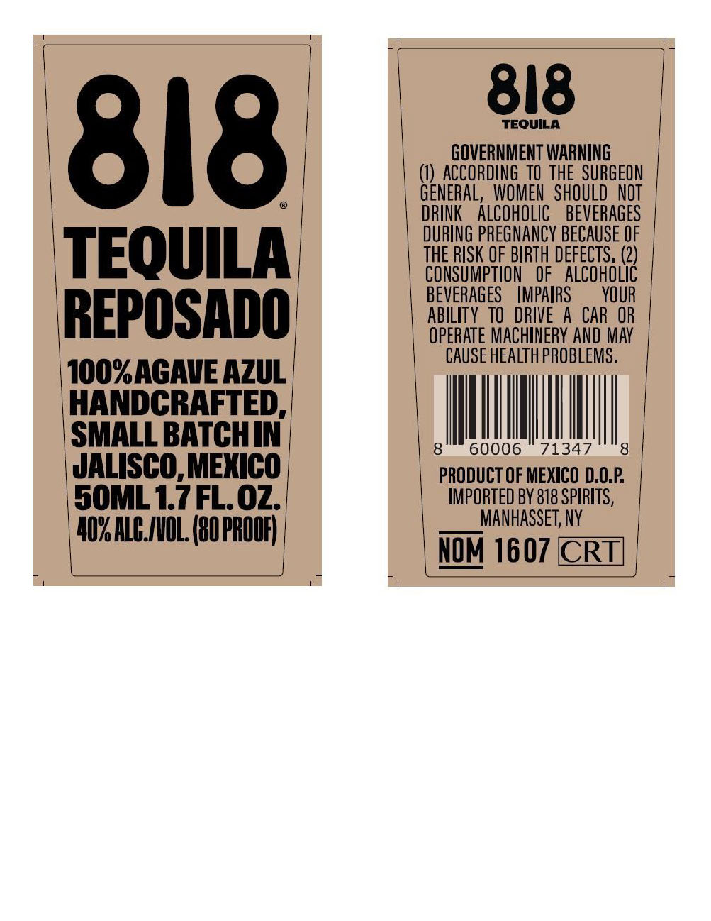 TABC label artwork for 818 Tequila Reposado