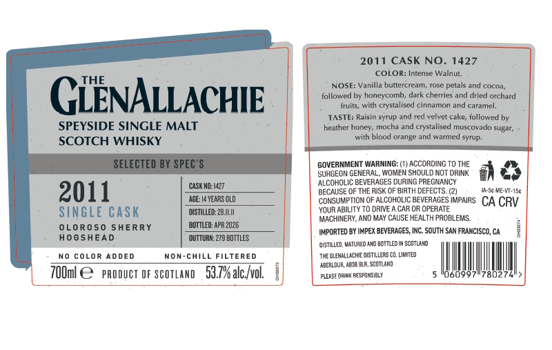 TABC label artwork for The GlenAllachie 14 yr Oloroso Sherry Hogshead Single Cask