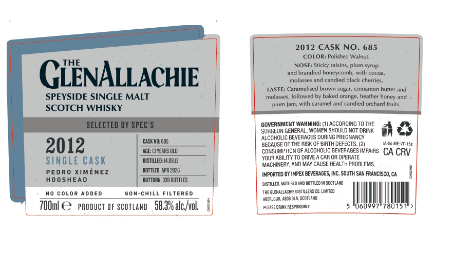 TABC label artwork for The GlenAllachie 13 yr Pedro Ximenez Hogshead Single Cask