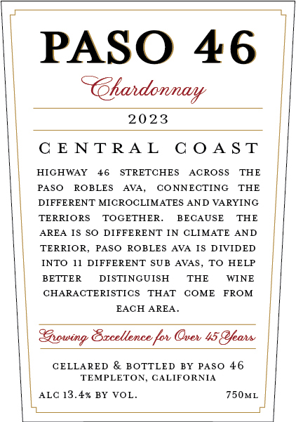 TABC label artwork for Paso 46 Chardonnay