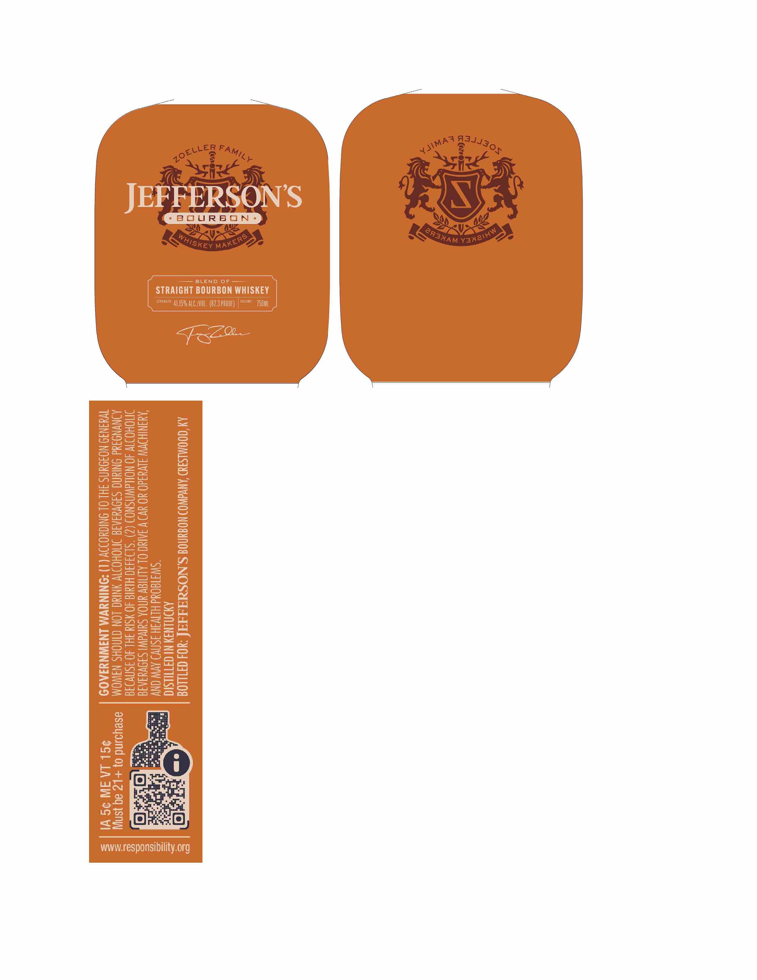TABC label artwork for Jefferson's Bourbon Straight
