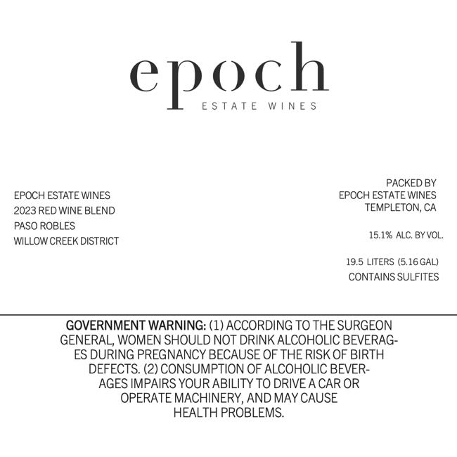 TABC label artwork for Epoch Estate Wines Red Wine Blend Paso Robles Willow Creek District