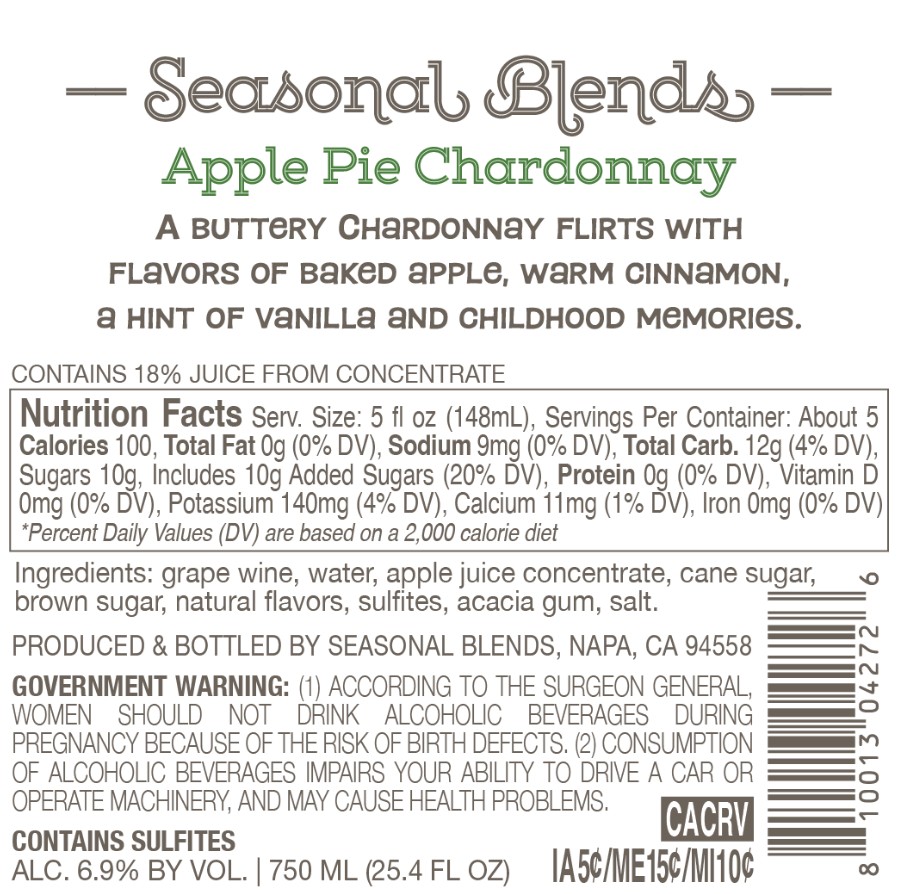 TABC label artwork for Seasonal Blends Apple Pie Chardonnay