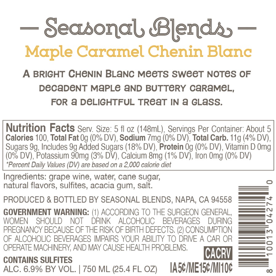 TABC label artwork for Seasonal Blends Maple Caramel Chenin Blanc
