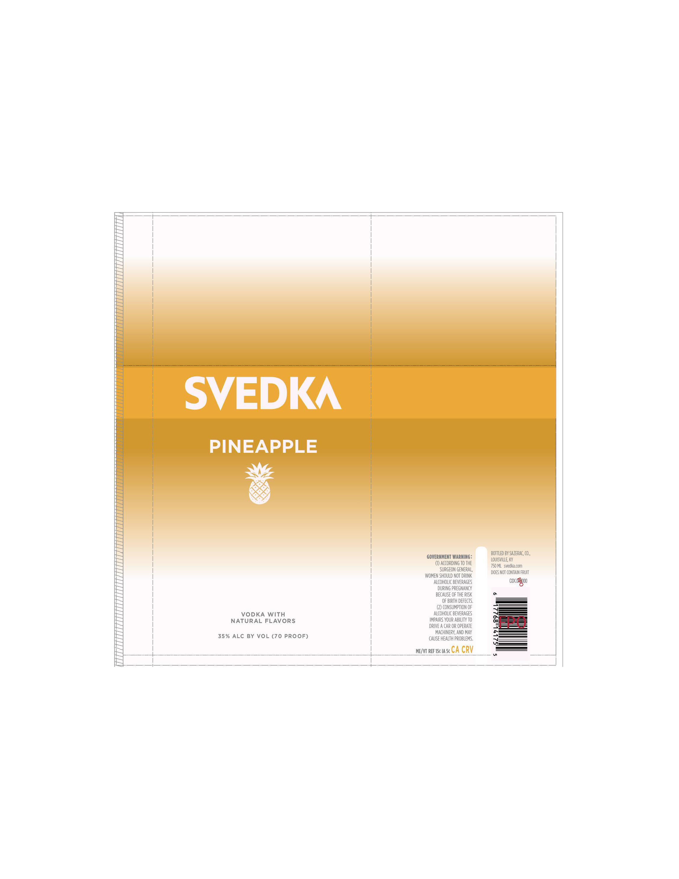 TABC label artwork for Svedka Pineapple Vodka