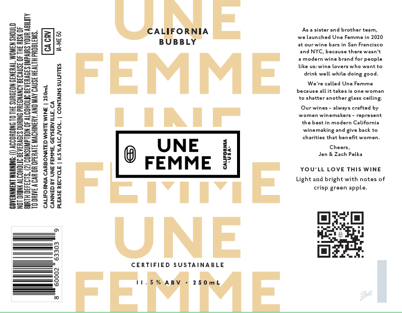 TABC label artwork for Une Femme California Bubbly