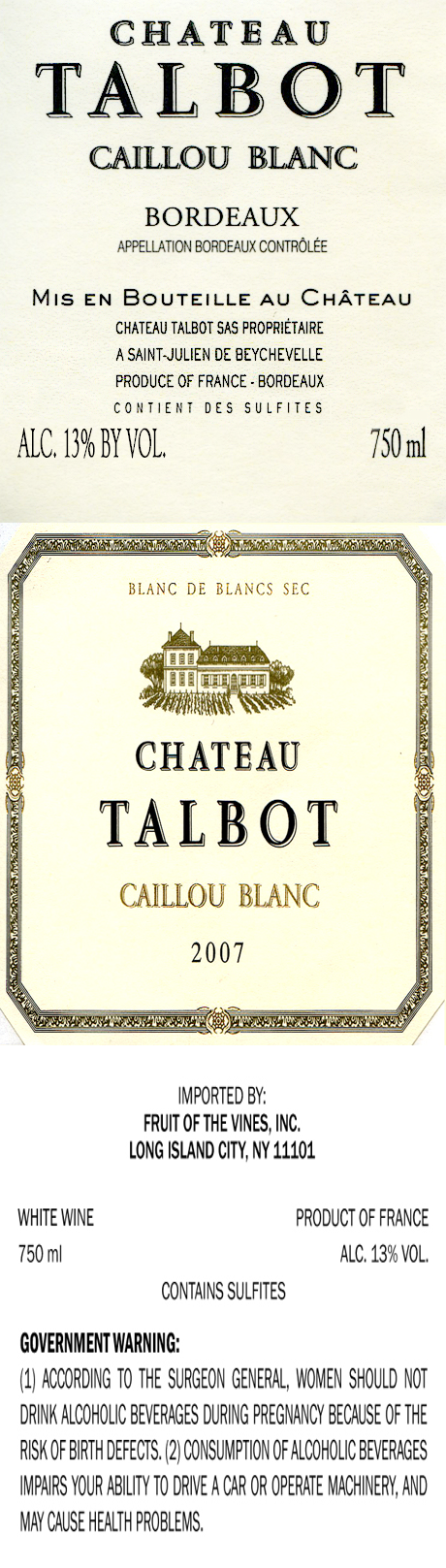 TABC label artwork for Chateau Talbot Caillou Bordeaux Blanc